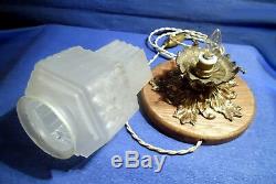 Ceiling Light Globe Building Glass Mold Muller, Hubens Bronze Base And Oak