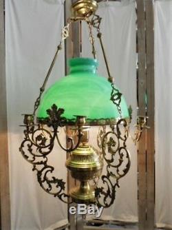 Ceiling Pendant Chandelier Bronze Dore Brass Copper Opaline Louis XV Style