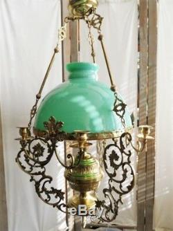 Ceiling Pendant Chandelier Bronze Dore Brass Copper Opaline Louis XV Style