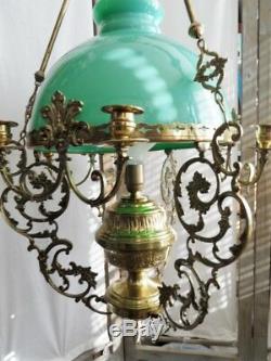 Ceiling Pendant Chandelier Bronze Dore Brass Copper Opaline Louis XV Style