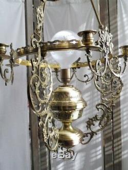 Ceiling Pendant Chandelier Bronze Dore Brass Copper Opaline Louis XV Style