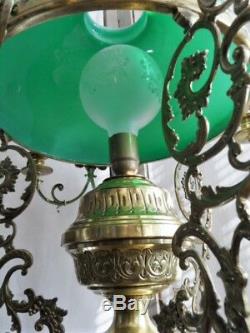 Ceiling Pendant Chandelier Bronze Dore Brass Copper Opaline Louis XV Style