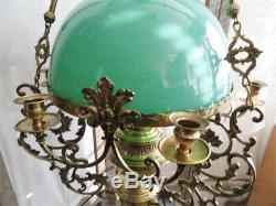 Ceiling Pendant Chandelier Bronze Dore Brass Copper Opaline Louis XV Style