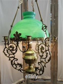 Ceiling Pendant Chandelier Bronze Dore Brass Copper Opaline Louis XV Style