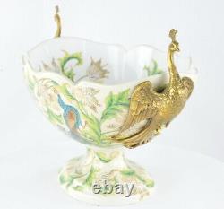 Centerpiece Bowl Peacock Bird Art Deco Style Art Nouveau Porcelain