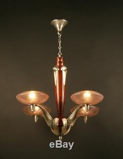 Chandelier Art Deco Bronze And Wood Beech / Chandelier Art Deco