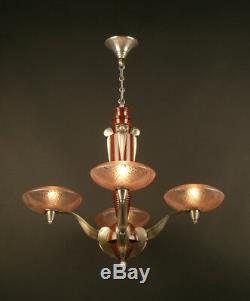 Chandelier Art Deco Bronze And Wood Beech / Chandelier Art Deco