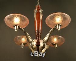 Chandelier Art Deco Bronze And Wood Beech / Chandelier Art Deco