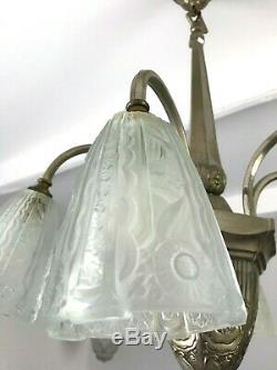 Chandelier Art Deco Lamp 1930 Tulip Bowl Obus Donna Degue Maynadier Muller
