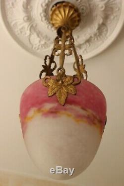 Chandelier Art Deco Pendant Lamp Bronze Pate De Verre Muller