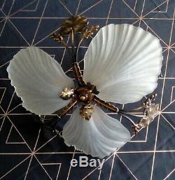 Chandelier Paste Shell Glass And Bronze Real Art Deco Style