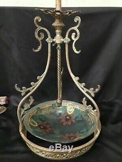 Chandelier, Suspended Basin Painted Decorated Bronze And Brass