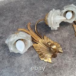 Charles Ranc Pair of Art Deco Bronze Wall Sconces with Dove Decoration ref AP179