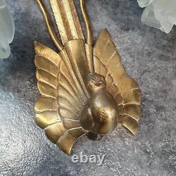 Charles Ranc Pair of Art Deco Bronze Wall Sconces with Dove Decoration ref AP179