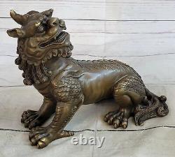 Chinese Antique Bronze Foo Lion Dog Statue - Fine Art Deco