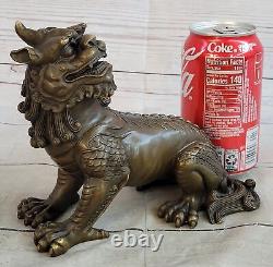 Chinese Antique Bronze Foo Lion Dog Statue - Fine Art Deco