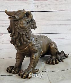 Chinese Antique Bronze Foo Lion Dog Statue - Fine Art Deco