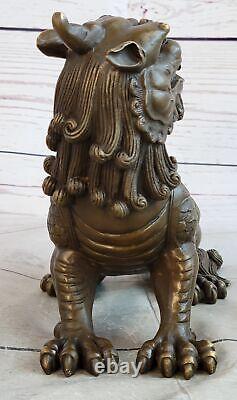 Chinese Antique Bronze Foo Lion Dog Statue - Fine Art Deco