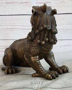 Chinese Antique Bronze Foo Lion Dog Statue - Fine Art Deco