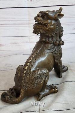 Chinese Antique Bronze Foo Lion Dog Statue - Fine Art Deco