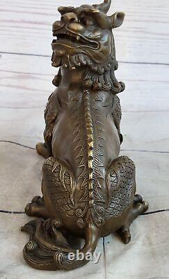 Chinese Antique Bronze Foo Lion Dog Statue - Fine Art Deco