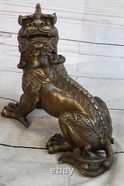 Chinese Antique Bronze Foo Lion Dog Statue - Fine Art Deco