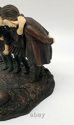 Chiparus Chrysephant Bronze Group Signed Children & Mother Watching Turtle