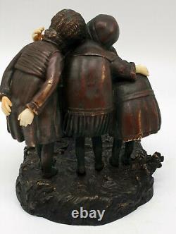 Chiparus Chrysephant Bronze Group Signed Children & Mother Watching Turtle