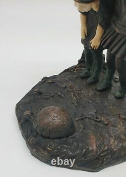 Chiparus Chrysephant Bronze Group Signed Children & Mother Watching Turtle