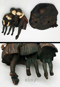 Chiparus Chrysephant Bronze Group Signed Children & Mother Watching Turtle