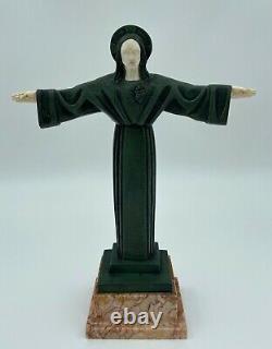 Christ In Majeste Bronze Ferdinand Parpan Base Marble 1930 H3558