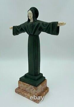 Christ In Majeste Bronze Ferdinand Parpan Base Marble 1930 H3558