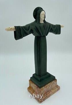 Christ In Majeste Bronze Ferdinand Parpan Base Marble 1930 H3558