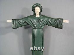 Christ Sacred Court Open Bras Sculpture Art Deco Bronze Old Signed Parpan