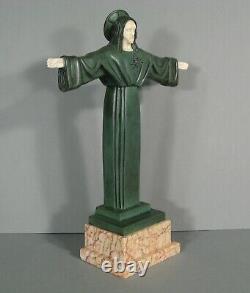 Christ Sacred Court Open Bras Sculpture Art Deco Bronze Old Signed Parpan