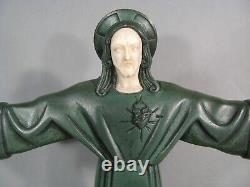 Christ Sacred Court Open Bras Sculpture Art Deco Bronze Old Signed Parpan