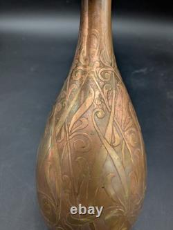 Christofle House and Auguste Delaherche Art Deco Piriform Vase in Bronze 1920