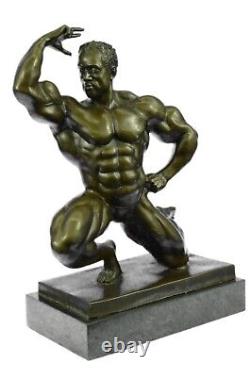 Classic Chair Muscular Male Figure Statue Sculpture Signed Bronze Art Deco