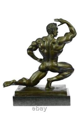 Classic Chair Muscular Male Figure Statue Sculpture Signed Bronze Art Deco