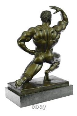 Classic Chair Muscular Male Figure Statue Sculpture Signed Bronze Art Deco