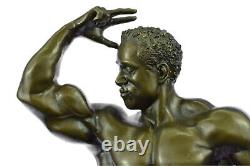 Classic Chair Muscular Male Figure Statue Sculpture Signed Bronze Art Deco