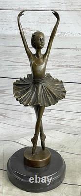 Classic Girl Ballerina Ballet Dancer Signed Bronze Art Deco Sculpture
