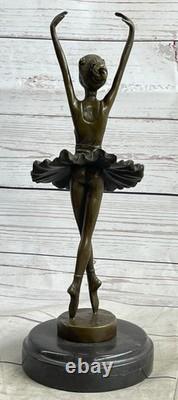 Classic Girl Ballerina Ballet Dancer Signed Bronze Art Deco Sculpture