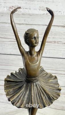 Classic Girl Ballerina Ballet Dancer Signed Bronze Art Deco Sculpture