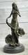 Collectible Statue Of A Lily Girl In Bronze Art Deco Signed Moreau With Flowers