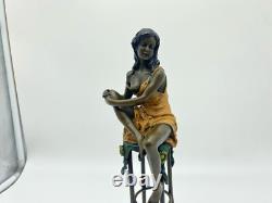 Colored Sculpture of a Lady on a Bar Stool Art Deco after Pierre Collinet