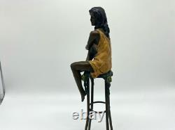 Colored Sculpture of a Lady on a Bar Stool Art Deco after Pierre Collinet