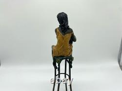 Colored Sculpture of a Lady on a Bar Stool Art Deco after Pierre Collinet