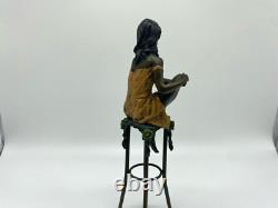 Colored Sculpture of a Lady on a Bar Stool Art Deco after Pierre Collinet