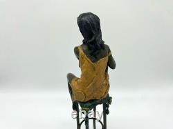 Colored Sculpture of a Lady on a Bar Stool Art Deco after Pierre Collinet